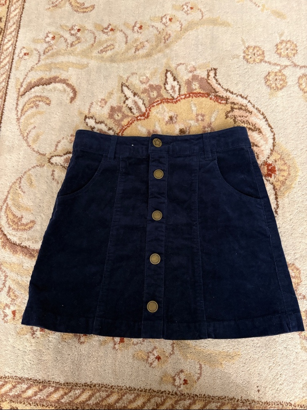 Button-Front Navy Corduroy Mini Skirt